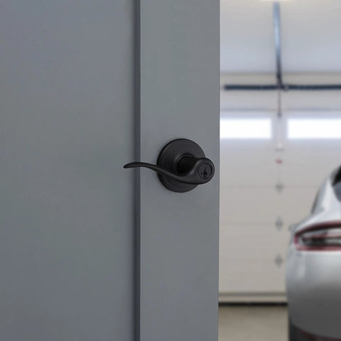 Tustin Entry Door Handle With Lock And Key, Keyed Entry Reversible Lever Exterior For Front Entrance And Bedrooms, Matte Black Finish