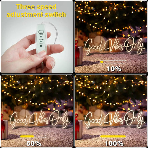 LED Neon Sign Wall Light With Warm White Glow For Home Bar Club Party Decor showing adjustment switch and brightness levels