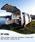Heavy Duty Gas Lift Struts For Pickup Truck Camper Shell Smooth Rear Window Canopy Support Set That Swaps In No Sweat 18 Inch extended height.