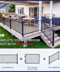 Top Shelf 6063 Aluminum Deck Railing Kit 36 Inch High By 4 Feet Wide Modular Porch Guard around a patio dining area.