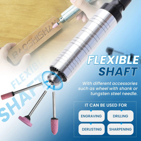 Heavy Duty Workhorse Bench Buffer Polisher Kit Featuring Flexible Shaft And Drill Chuck with grinding accessories and engraving tool.