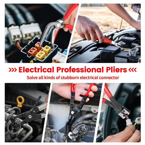 Automotive Electrical Disconnect Pliers Kit With Case for easy connector removal in various engine components