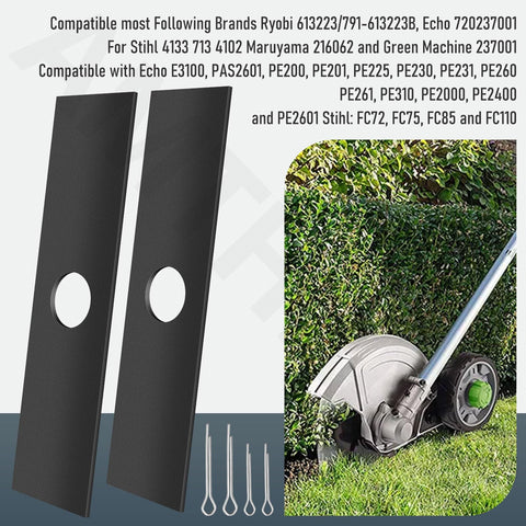 Two black 7.5-inch edger blades with 1-inch center holes for universal fit.