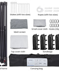 Parts of Easy Up 11x11 Pop Up Gazebo Shelter With 4 Sandbags, Instant Patio Canopy Tent, 2 Tier Roof, Mesh Netting displayed
