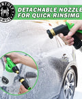 Foam Cannon Sprayer Car Wash Kit With Soap Microfiber Mitt Storage Bag And Snow Foam Blaster Connects To Garden Hose For Easy Pro Grade Auto Cleaning At Home spraying foam on car