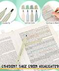 Image of 4 gradient sage green highlighters in Back To School Stationery Kit With 38 Piece Aesthetic School Supplies Set