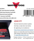 Open box showing the World's Best Pliers VT-001-S4AGS set with four red-handled pliers for rusted screws and tough fasteners.