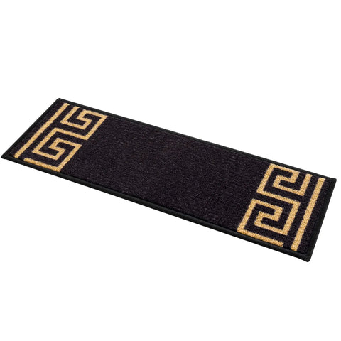 Stair Treads With Greek Key Design No Slip Backing And Stain Resistant Finish Black 8.5 By 26 Inches Durable Indoor Stair Mats Set Of 13 For Safer Cleaner Steps And Stylish Hallway Charm