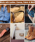 Pro Grade Leather Rivets Snap Buttons And Fasteners Kit With Tool used on leather jackets, bags, wallets, and boots