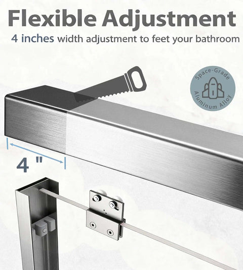 Flexible adjustment feature of Double Sliding Shower Door In Brushed Nickel Finish for 56 to 60 inch openings, 57 inch height