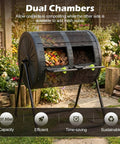 37.5 Gallon Dual Chamber Compost Bin With 360 Degree Tumbling And Dual Lockable Doors for backyard composting, outdoor garden use.