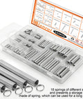 Big 133-Piece Zinc Extension Spring Assortment Box With 18 Sweet Sizes For Home Fixins, Auto Tuning, And All Your Tough DIY Hacks To Keep Things Running Smooth. 133-piece zinc extension spring assortment in organizer box, 18 sizes