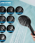 Matte Black Exposed Shower Fixture Set With 3 In 1 Diverter Valve Brass Body 8 Inch Rainfall Showerhead showing 8 spray settings