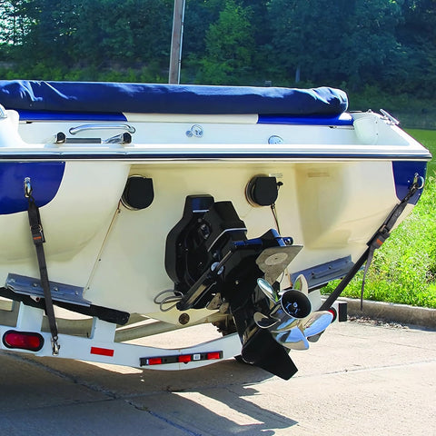 Boat with Beefy Heavy Duty Boat Trailer Transom Straps 2 Inch By 48 Inch Adjustable With 1,500 Lb Break Strength And Security Lock S Hooks
