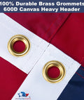 Close-up of brass grommets on Heavy Duty 3x5 Outdoor American Flag with durable 300D nylon and sewn stripes.