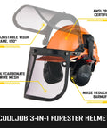 3 In 1 Chainsaw Helmet With Metal Mesh Face Shield And Adjustable Earmuffs For Hearing Protection, orange heavy-duty design