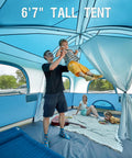 Interior view of blue 8 Person Family Camping Tent With Porch And Two Room Cabin Weather Resistant Outdoor Tent With Rainfly Easy Setup