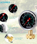 Liquid Filled Water Pressure Gauge Kit 0-200 Psi With 5 Piece Quick Connect Set, Standard Three Quarter Inch Female Garden Hose Thread, Home Use Gauge For Faucets And Hoses, Includes One Quarter Inch And One Half Inch Adapters. Stainless steel gauge with brass hose fitting