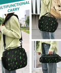 Green Lightning Bolts Insulated Lunch Bag For Kids, Women, And Men, Portable Cooler Tote With Shoulder Straps, Thermal Retention Aluminum Foil Lining, Spacious Main Compartment, Side Mesh Pockets, Ideal Office, Travel, School, black with green lightning print