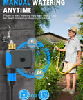 Man using WiFi Hose Timer with App Control for Garden Irrigation Smart Bluetooth Water Timer No Hub Needed Works With Alexa and Google