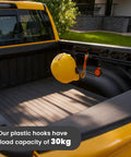 8 Pack L Track Hooks With Single Stud Fitting Spring Loaded 360 Degree Adjustable Gear Hook installed in a truck bed
