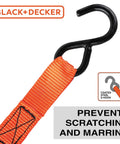 Close-up of Top Shelf Ratchet Tie Down Straps 1 Inch By 10 Feet 4 Pack, featuring non-marking vinyl hooks.