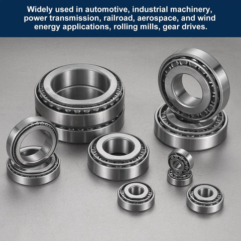 30204 Tapered Roller Bearing Cone And Cup Assembly Two Pack Heavy Duty Workhorse with steel components, various sizes displayed.
