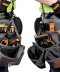 Professional Carpenter Tool Belt With Adjustable Suspenders Multi Pocket Hammer Loop And Built Tough Weight Distribution For The Daily Jobsite Grind showing organized tools in pockets.