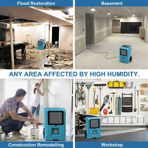 Commercial Grade Dehumidifier With 110 Pint Daily Capacity And Built In Condensate Pump For Large Basements Warehouses Garages And Gyms in workshop and renovation settings.