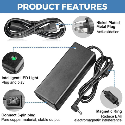 Beefy 12V DC 10A LED Strip Power Supply Adapter features intelligent LED light, nickel-plated plug, and magnetic ring.