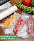 Bang For Your Buck Vacuum Sealer Bags Rolls 4 Pack 11 Inch By 25 Feet Compatible With FoodSaver in use with food items.
