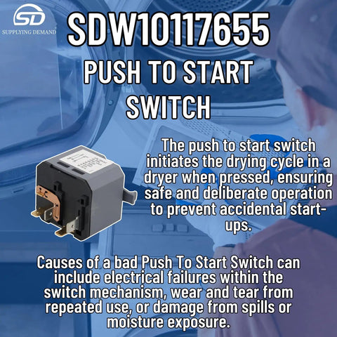 Push To Start Dryer Switch Replacement W10117655 Fits Model Specific Dryers Not Universal Easy Install Durable Start Switch