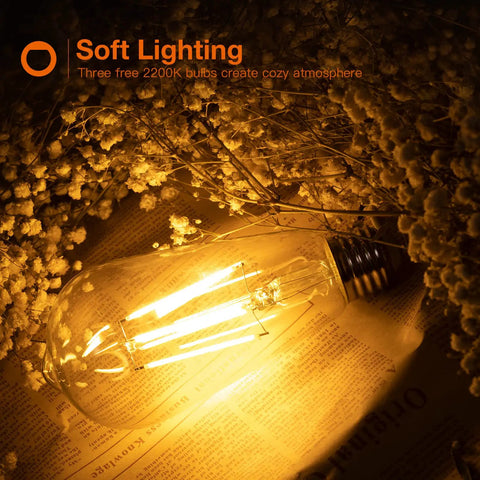 Illuminated Edison bulb from LED Industrial Floor Lamp With Three Cage Heads And Edison Bulbs, rustic vibe.