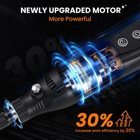 Close-up of the upgraded motor in the Top Notch Mini Cordless Rotary Tool Accessory Kit With 42 Pieces And 5 Speed Pen Sized Grinder.