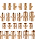 Brass Pipe Fittings Kit 24 Pcs Hex Nipple And Hex Coupling Set 1/8 To 1/8 NPT, 1/4 To 1/4 NPT, 3/8 To 3/8 NPT Male To Male And Female To Female Adapters With Teflon Tape