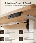 Electric Height Adjustable Standing Desk 48x24 Inches With White Frame And Maple Top, control panel close-up