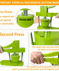 Ultimate Button Maker Machine Kit With Adjustable 2 Inch And 1.25 Inch Dies For Dope DIY Crafts showing pressing steps.