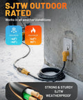 Heavy Duty 12 Awg Flat Extension Cord 10 Ft Outdoor Sjtw Power Adapter with weather-resistant features visible in snowy condition.