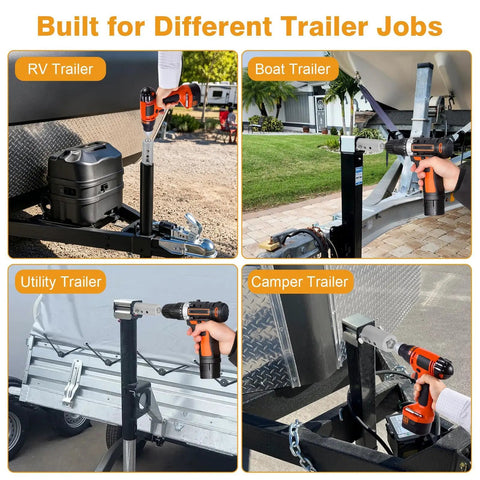 Trailer Drill Jack Adapter With 1 Inch Drive Shaft Impact Tool Adapter For Top Wind Jacks in use on RV, boat, utility and camper trailers.