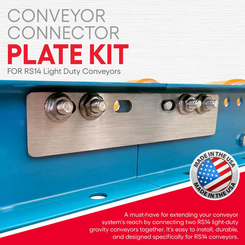 RS14 Conveyor Connector Plate Kit with 2 steel plates, zinc plated screws, lock nuts, heavy duty support for gravity conveyors