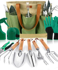 Heavy Duty Garden Tools Set Of 10 With Stainless Steel Tools And Wooden Handles Includes Pruning Shears Trowel Transplanter Weeder