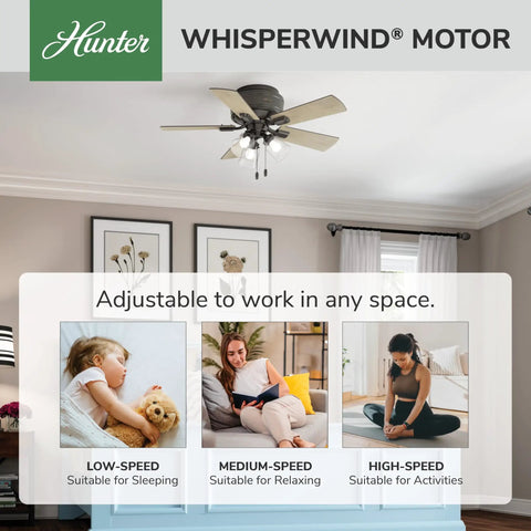 42 Inch Indoor Ceiling Fan With LED Lights And Pull Chain Kickin Low Profile Flush Mount 5 Blades Quiet Ceiling Fan in Room