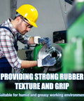 Pro Grade Nitrile Work Gloves Built Tough 10 Pack Blue Heavy Duty Oil And Chemical Resistant Safety Gear With Superior Non Slip Grip used in a workspace.