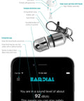 HiFi Earplugs For Concerts And Festivals That Hide In Your Ears While Delivering High Fidelity Noise Reduction, shown with app and case