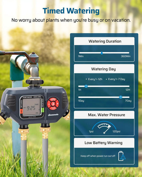 4 Zone Sprinkler Timer For Garden Hose With Rain Delay Manual Auto Irrigation Programmable Outdoor Faucet on display