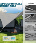 12x14 Foot Sun Shade Sail Outdoor Canopy Rectangle Heavy Duty Shade Cloth For Backyard Yard Deck Patio Garden Light Grey Breathable HDPE Not Waterproof installed over grass with child and dog underneath.
