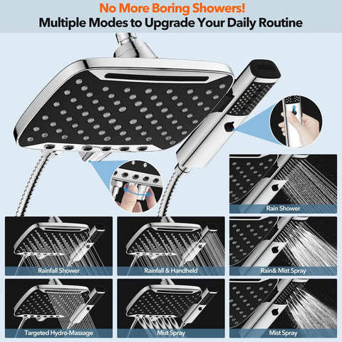 Multiple modes of Boss High Pressure Handheld Shower Head With 7 Settings And Power Wash Mode Detachable Chrome Shower Head Kit With 71 Inch Stainless Steel Hose Bracket For A Spa Like Clean