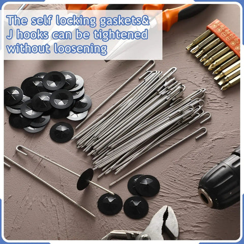 Sturdy 304 Stainless Solar Panel Guard Clips Kit With Self Locking Washers And J Hooks 50 Pack Fasteners for bird deterrent