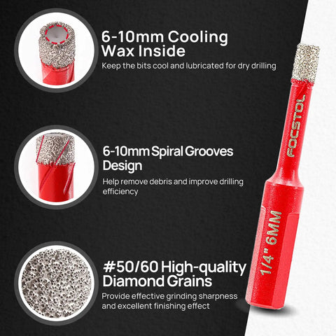 Pro Grade Diamond Core Drill Bit Set With Triangle Shank, 11-Piece Hole Saw Kit For Porcelain Tile Ceramic Granite Marble details