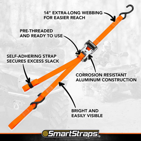 SmartStraps 14Ft Premium Ratchet Strap Set 4 Pack for Hauling Heavy Loads with 3000 Lbs Break Strength and 1000 Lbs Safe Working Load